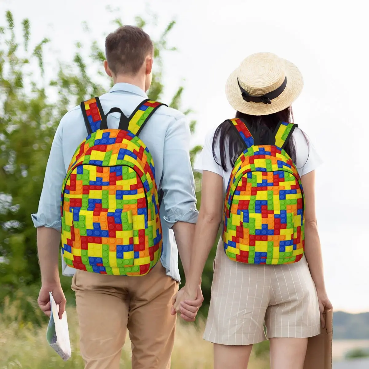 Custom Colorful Building Blocks Pattern Canvas Backpack for Women Men College School Student Bookbag Fits 15 Inch Laptop Bags