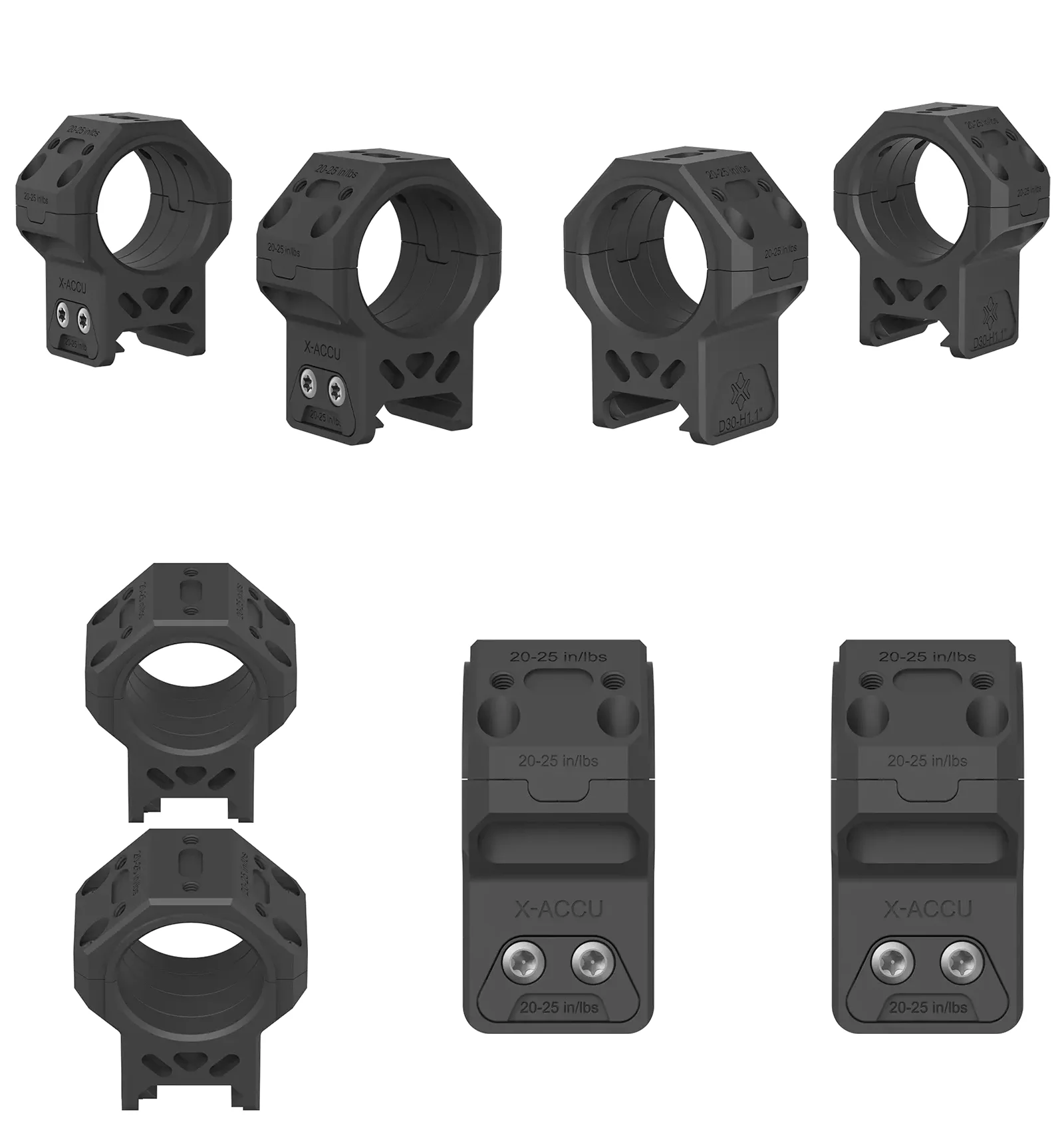 Vector 30mm Zielfernrohrringe Picatinny-Halterung X-Mod Modular 7075-T6 Aluminium 0,95" 1,1" 1,25" Hohe Zielfernrohrringe – Detail 6