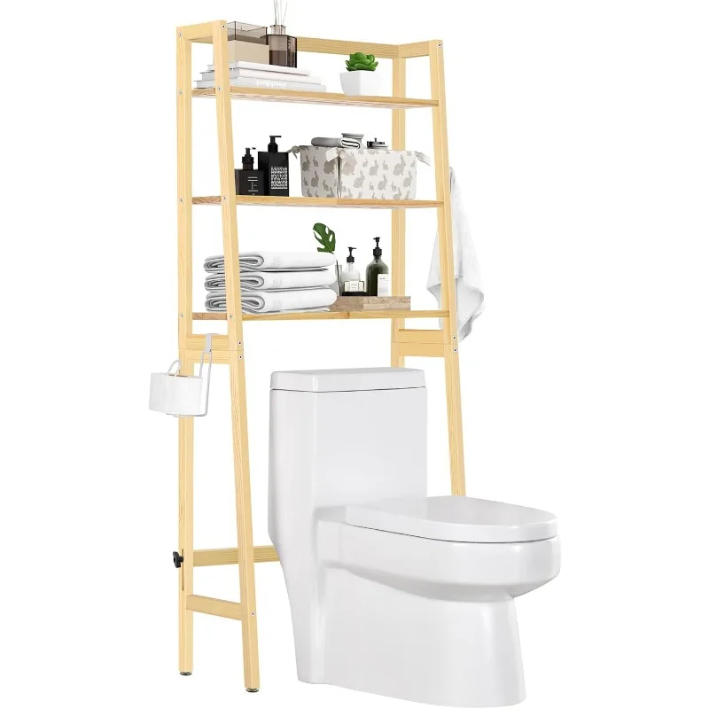 Over The Toilet Storage, Wooden 3-Tier Over-The-Toilet Rack Bathroom Space Saver Organizer, Freestanding Above Toilet