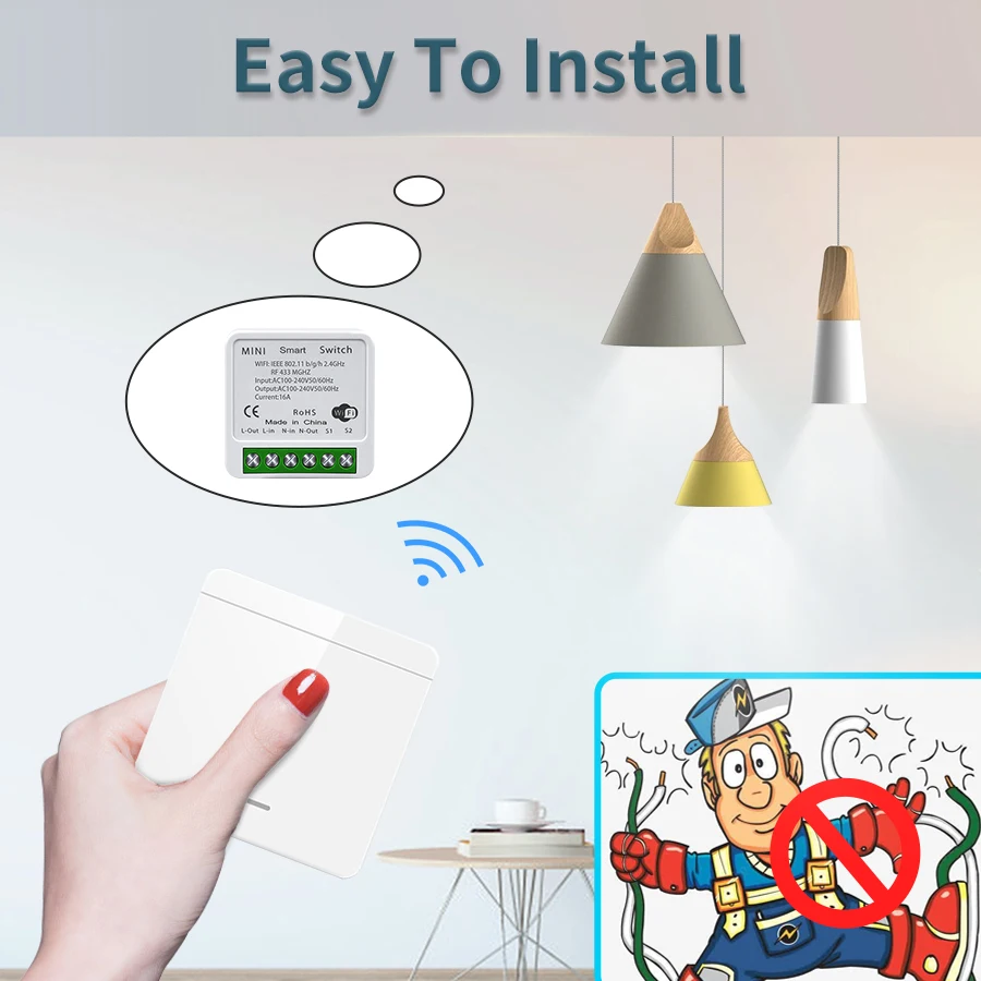 16A Tuya WiFi DIY Smart Switch Power Monitor Smart Home Wireless 433mhz Light Switch House Improvement Self-Power Remote Control