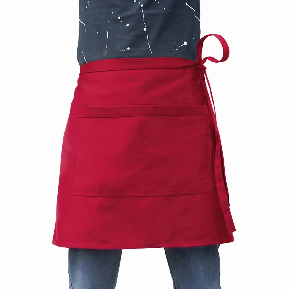 Half Short Waist Polyester Apron Waitress Waiter With Pocket  Premium Dust-proof Cooking Apron Waterproof Anti-oil Kitchen Pub