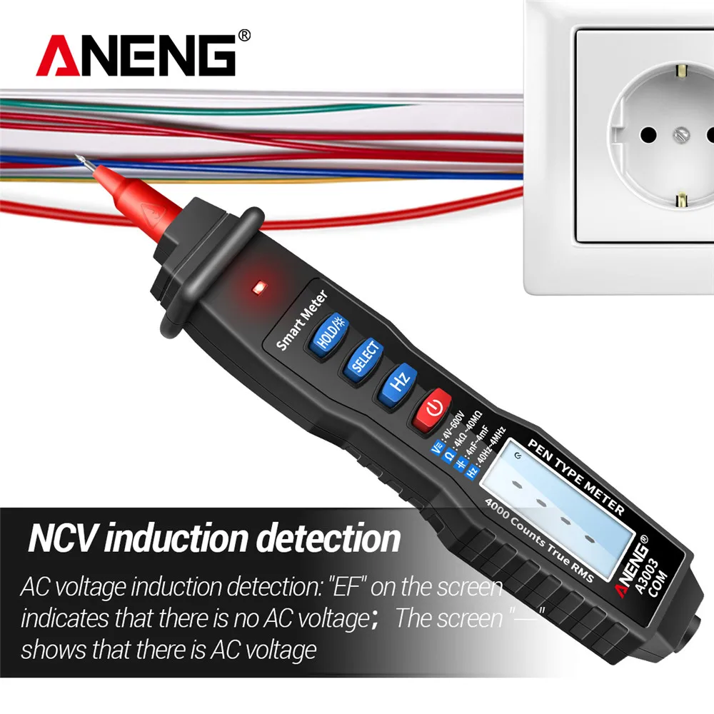 ANENG A3003 Digital Multimeter Pen Type Meter 4000 Counts with Non Contact AC/DC Voltage Resistance Capacitance Hz Tester Tool