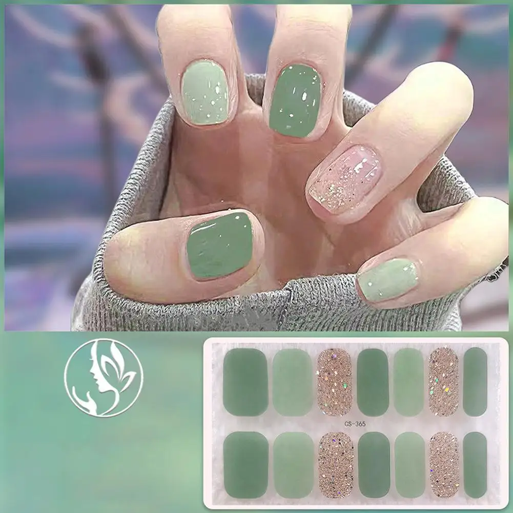 3D Glitter folie halb gehärtete Nail Art Aufkleber Französisch Maniküre Slider Aufkleber UV Gel Paste wasserdichte Nagel Aufkleber Dekoration