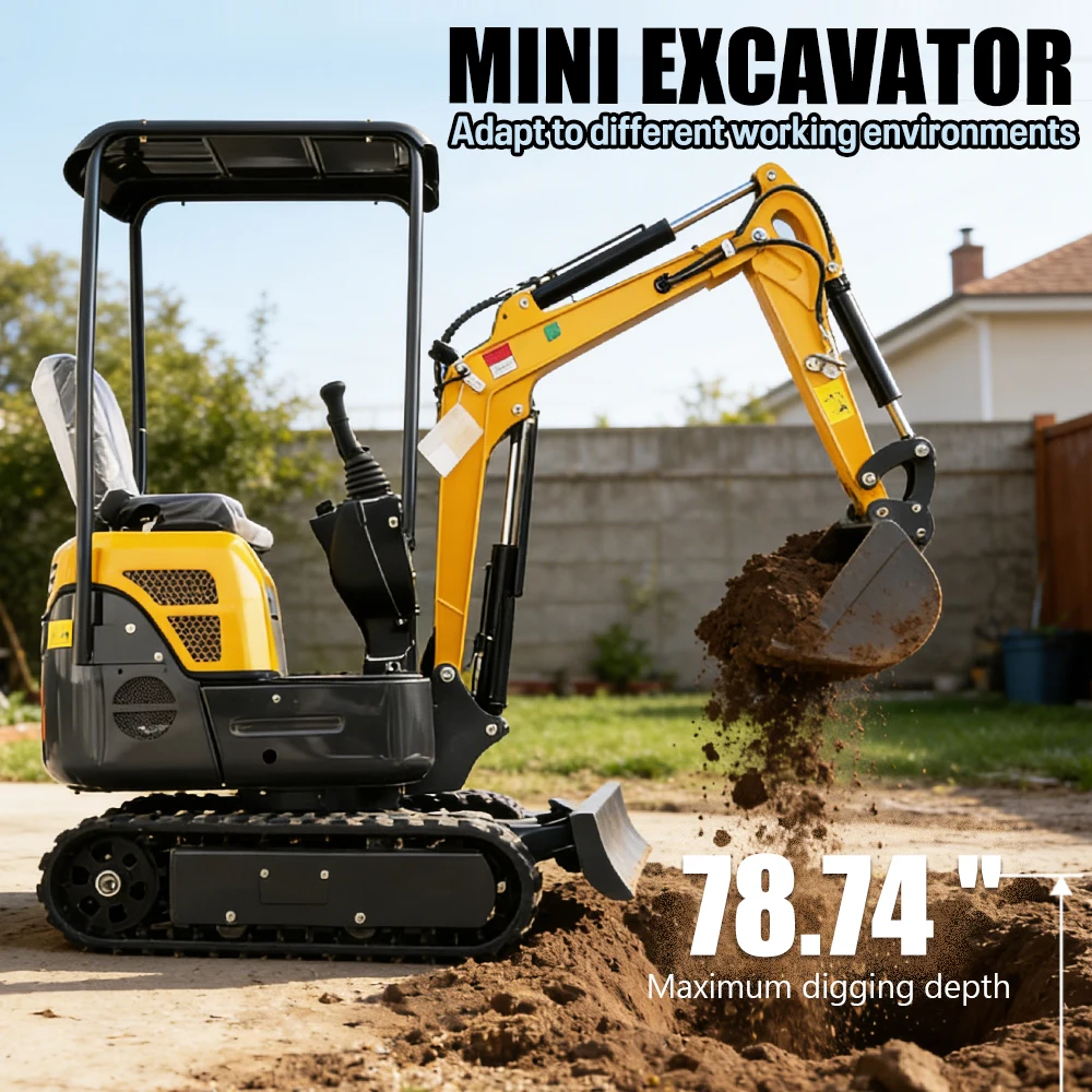 미니 크롤러 굴삭기 1.2톤 EPA 엔진 소형 굴착기 정원 농장 공사용, 다중 보조 도구 호환 가능.