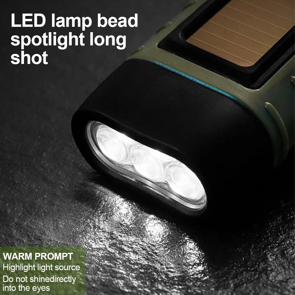 LEDソーラーパワー懐中電灯,ハンドクランク付き,充電式キーホルダー,屋外サバイバル,キャンプ,ハイキング用の緊急懐中電灯
