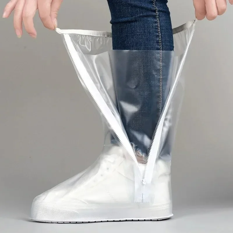 1Pair UNISEX High Tube Rain Shoe Cover with Pressed Edges and Thickened Sole Wear Resistant Non-slip Waterproof Rain Cover