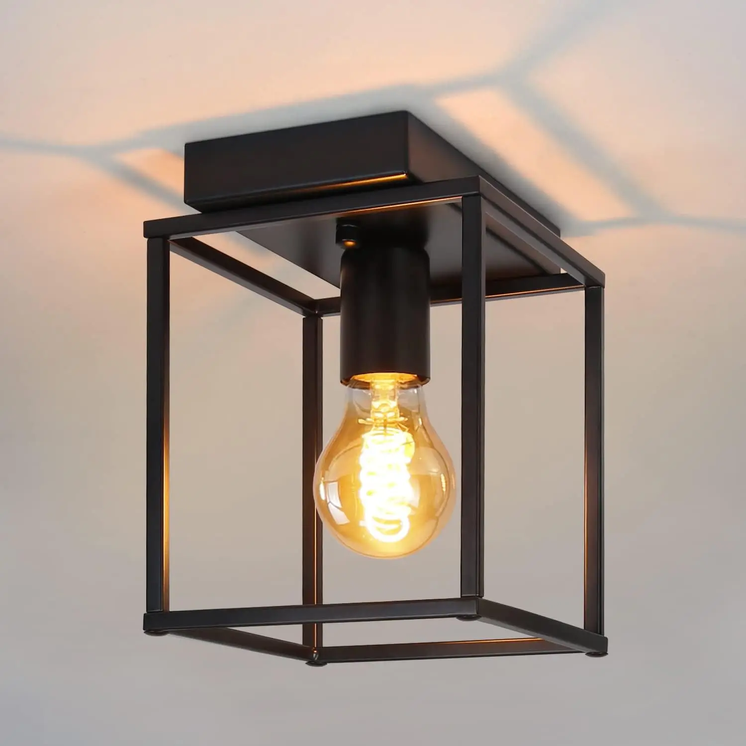 Deckenleuchte E27 Deckenlampe Retro - Schwarz industrial Küchenlampe für Schlafzimmer Wohnzimmer Vintage Lampe aus Metall Deckenbeleuchtung für Flur Küche Esszimmer - Ohne Leuchtmittel