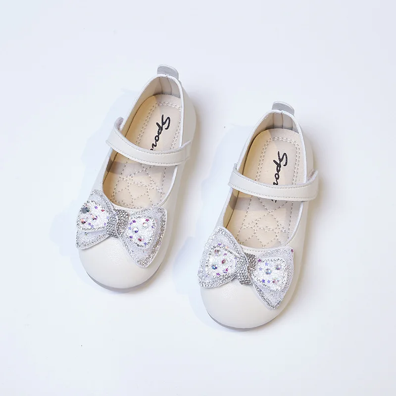 Girls Casual Shoes Princess Baby Sequin Bow Flat Shoes Fashion Children\'s Performance Leather Shoes 2023 Spring Summer New