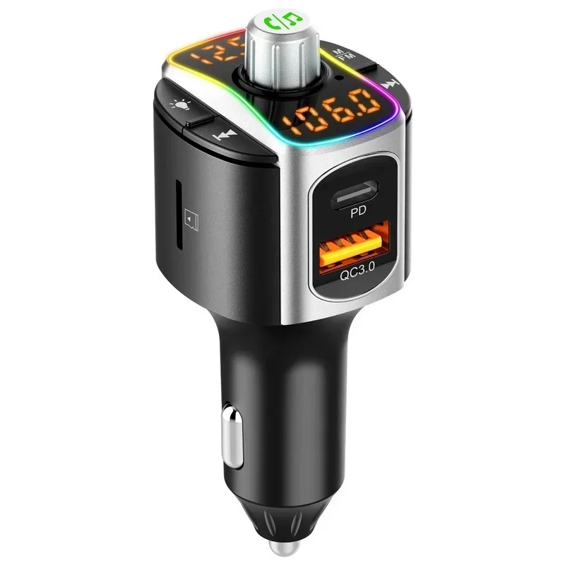 Bluetooth 5.0 MP3 Audio Player QC3.0+PD Fast Charging Wireless Handsfree Car Kit with LED Backlit Car FM Transmitter