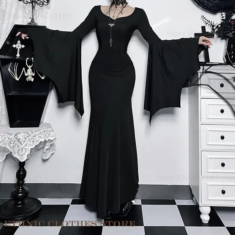 

Halloween Women Batwing Sleeve Floor Dress Vampire Cosplay Costume Sexy Slim Fishtail Dress Evil Terror Maxi Adult Dress Outfit