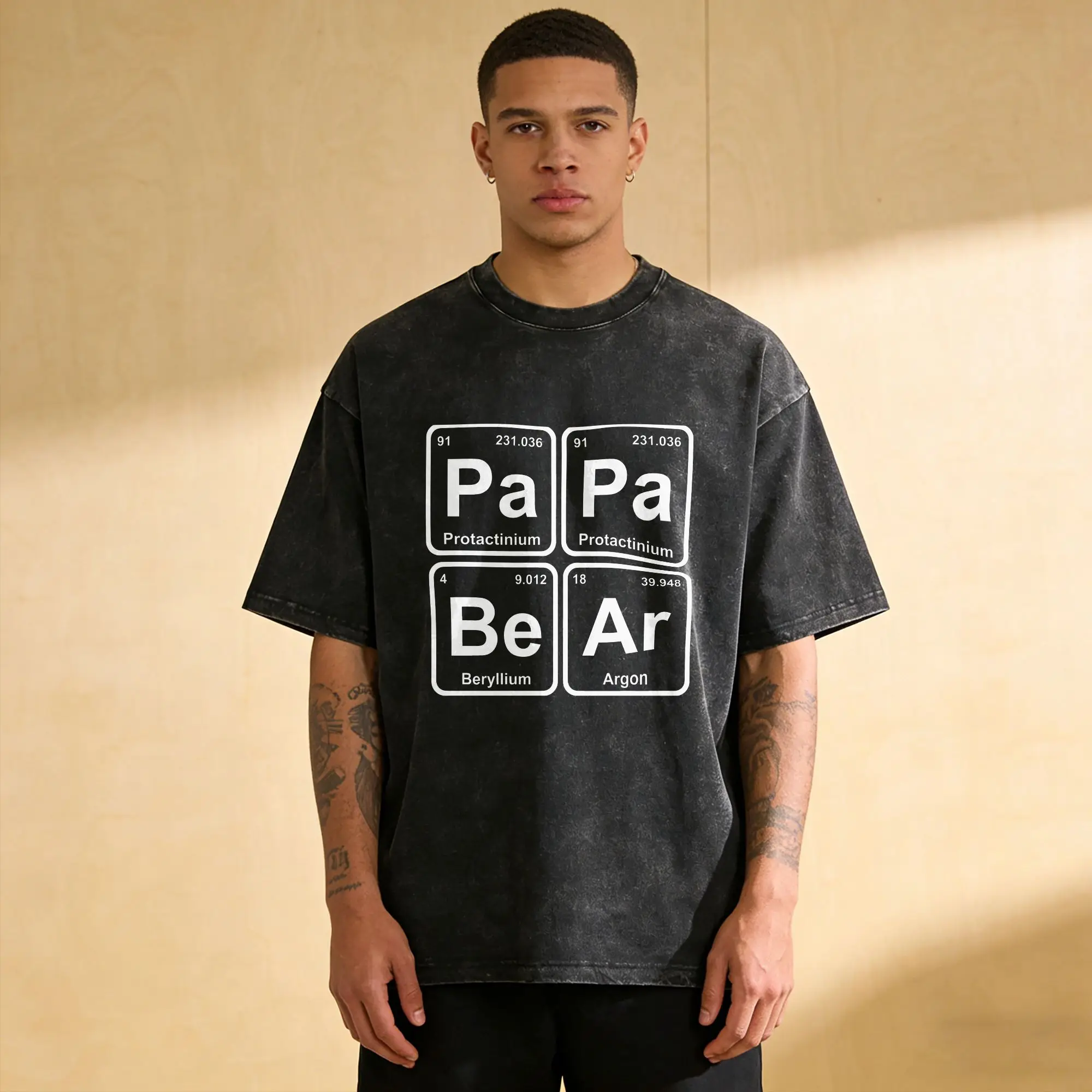 Unique Father's Day Papa Bear periodic table T-Shirts for Men Round Collar Pure Cotton Tee Shirt Plus Size Clothes