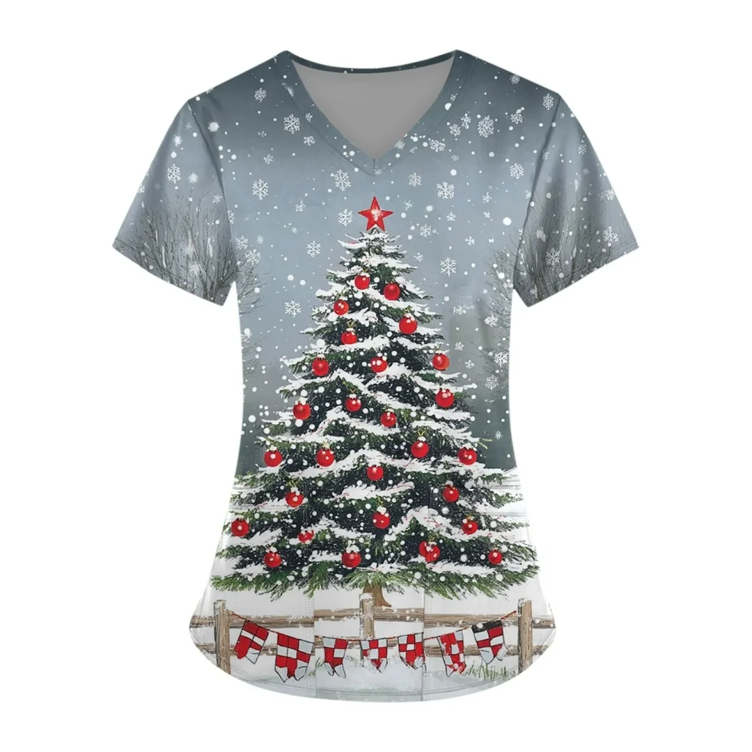 Weihnachten Danke Geben Krankenschwester Uniformen Drucken Kurzarm Pet Scrubs Kostüm Damen Kurzarm Top Arbeits Uniform Kleidung