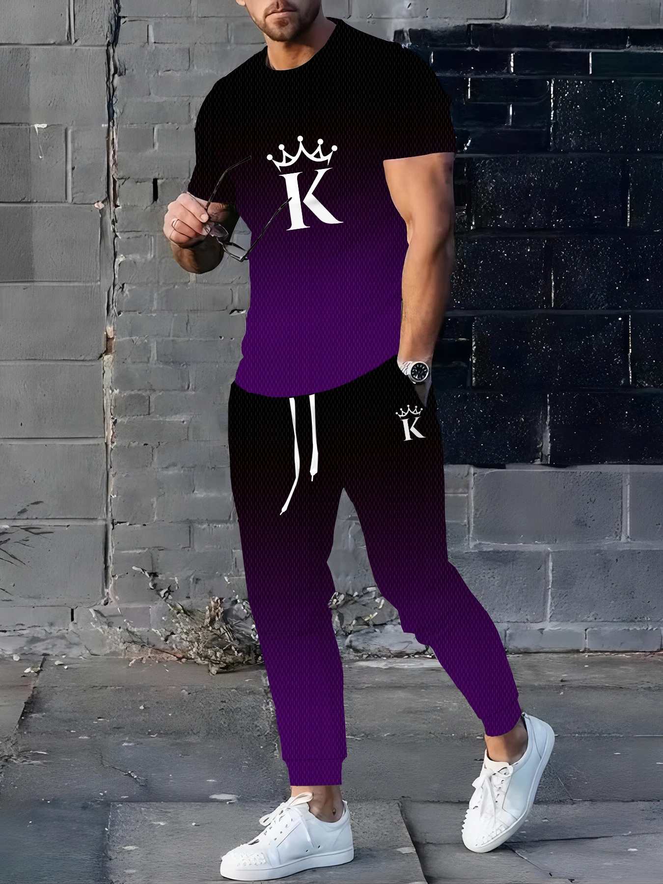 

The summer new men's suit with letter prints is suitable for casual fashionable sporty and daily wear