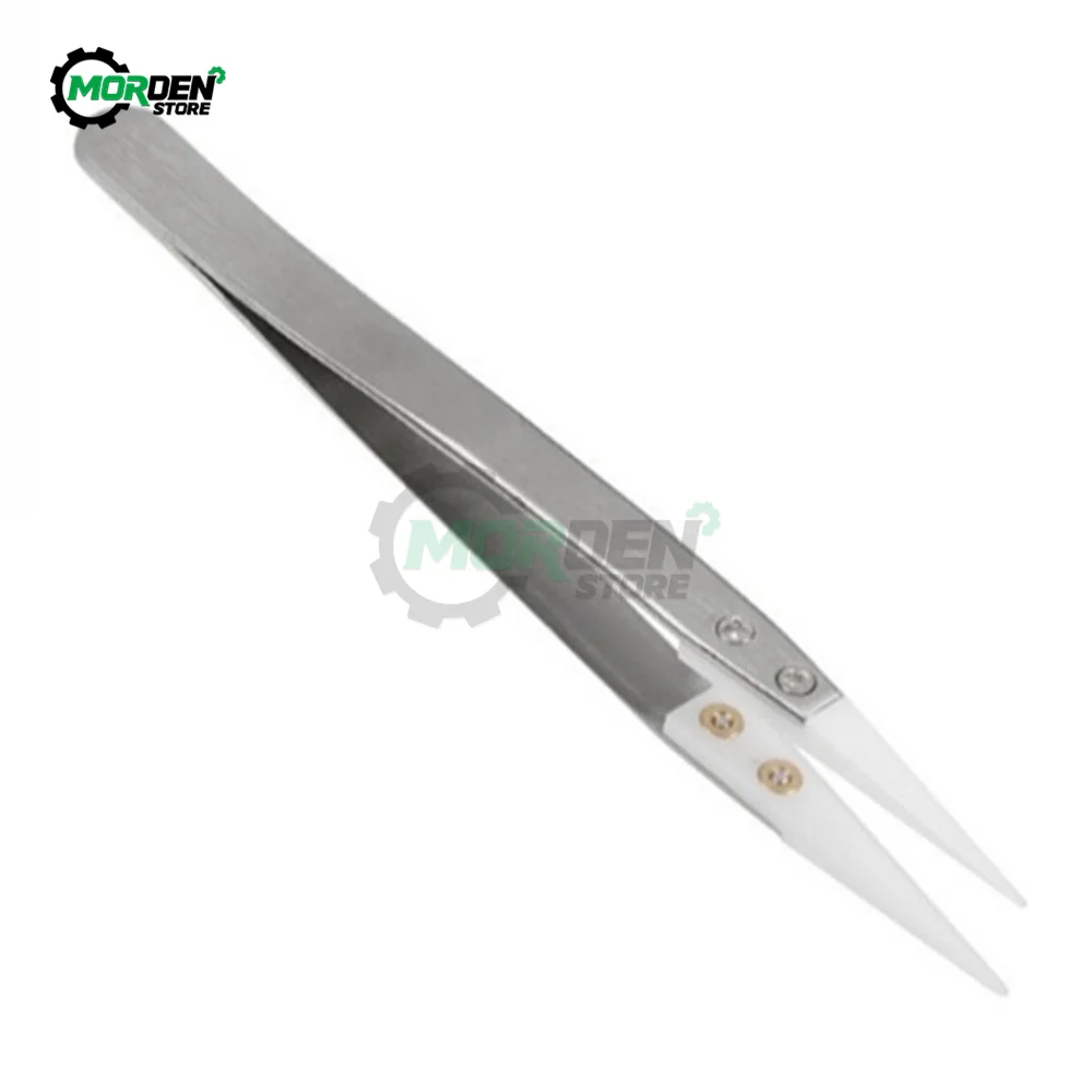 Stainless Steel Ceramic Tweezers Heat Resistant Non Conductive Ceramic Pointed Tip Hand Tools for Industrial Tools