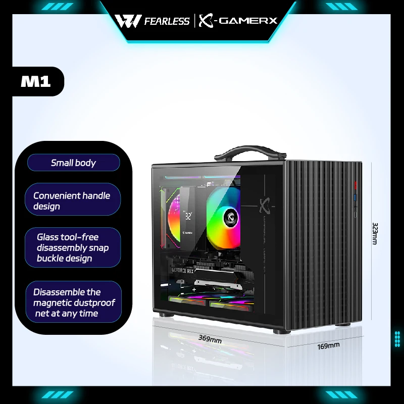 

Power Train X-Gamerx M1 M-ATX ITX gabinetes игровой чехол для ПК со стеклянной стороной, прозрачный портативный мини-компьютер, маленький корпус