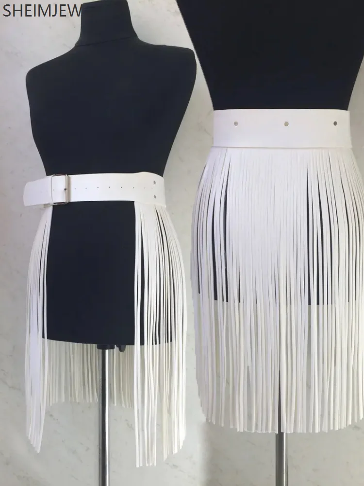 

Exquisite Long Tassel Belt Cosplay Fashion White Leather Women's Belt Adjustable Pin Buckle Cinch Short Skirt Leather Trim 2025