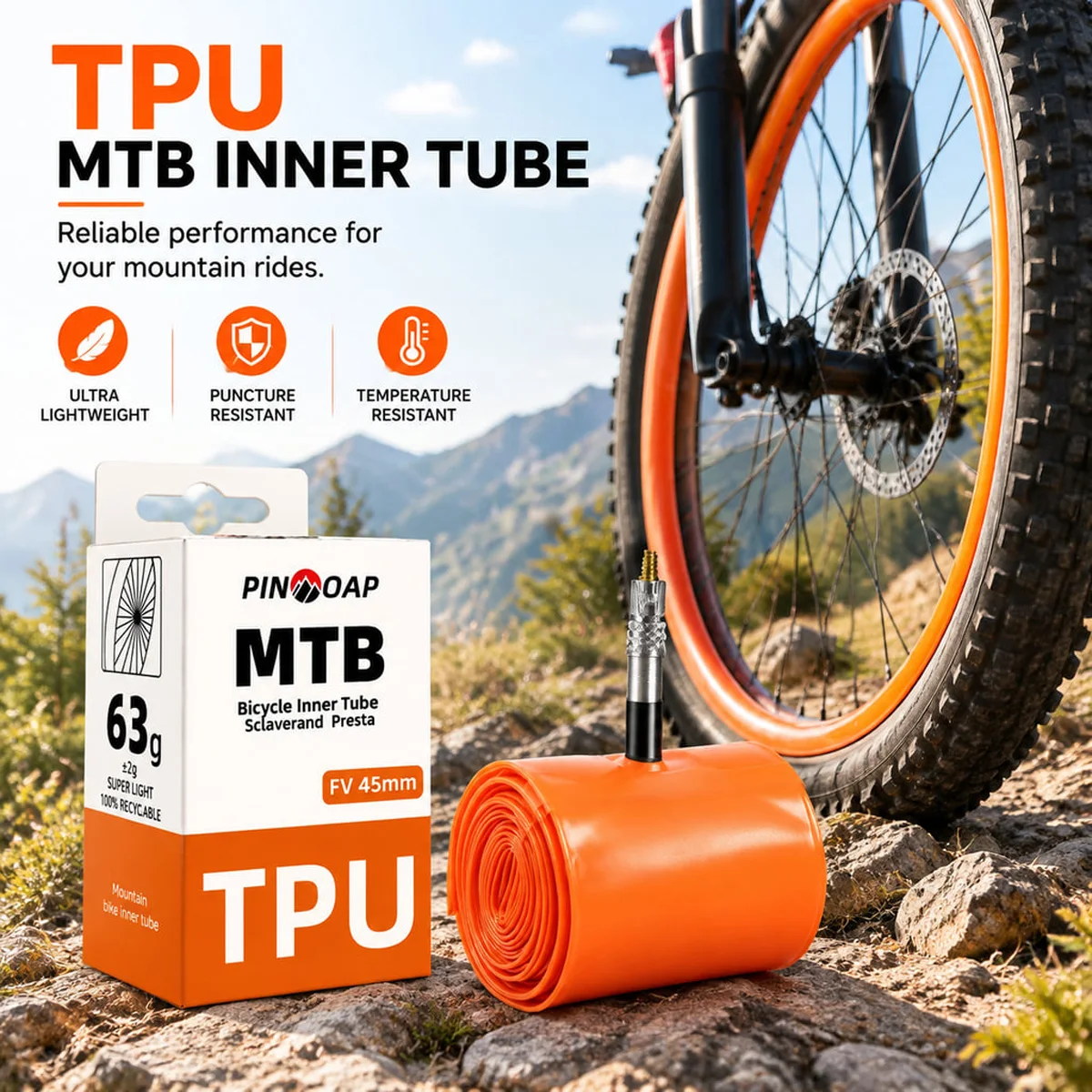 PINMOAP Mountainbike-Schlauch TPU FV45mm 24''26''27.5''29'' Ultraleichter Fahrradschlauch für Reparatur und Austausch – Detail 4