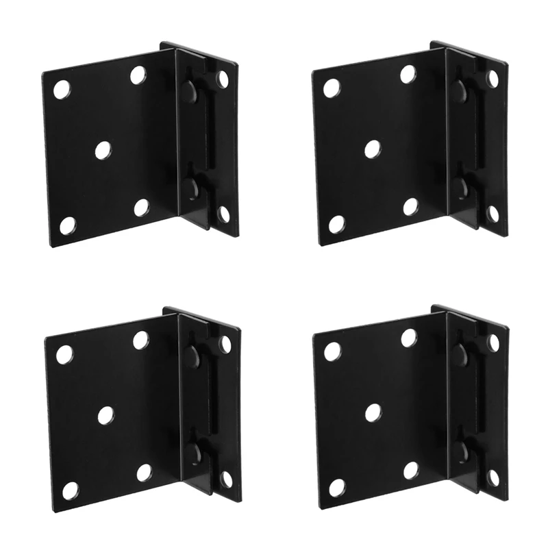 

4 Piece Bed Frame Set Post Double Hook Slot Bracket 3.5Inch X 3Inch Metal Bed Rail Hook Plate Black Bed Accessories