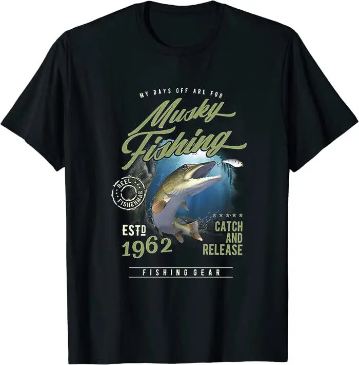 

Musky Vintage Fishing Artwork Classic Tee T-Shirt Size M-4XL