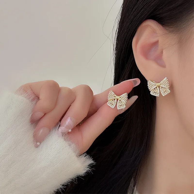 الكورية موضة جديدة Bowkont قرط الاذن المرصع تقليد أقراط اللؤلؤ للمرأة الكلاسيكية الذهب والفضة اللون ارتداء اليومي مجوهرات هدايا #4