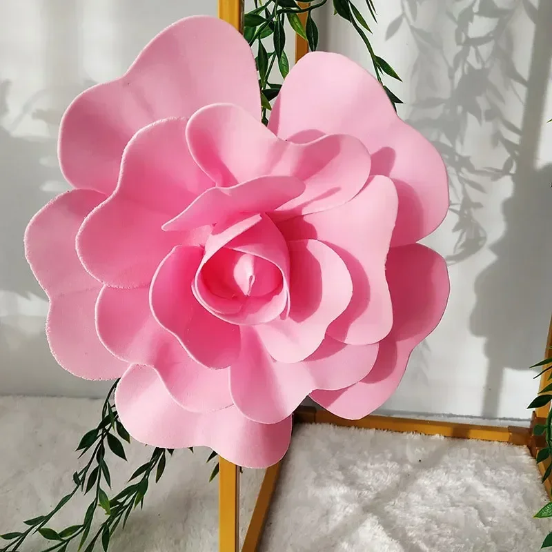 1PC Large Rose PE Flat Bottom Giant Flowers Wall Wedding Background DIY Party Faux Flower Decor Fake Flore Heads