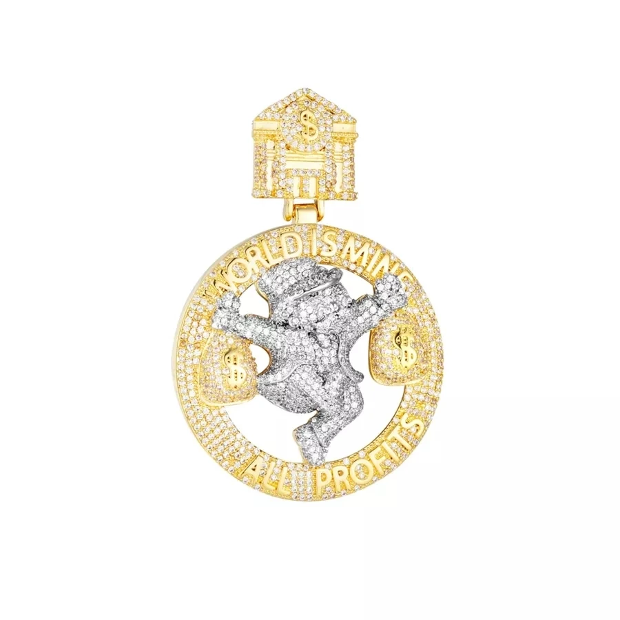 2026 New Iced Out Bling 5A Cubic Zircon Circus Money Bag Letter Pendant Necklace For Men Fit Cuban Chain Tennis Chains Jewelry