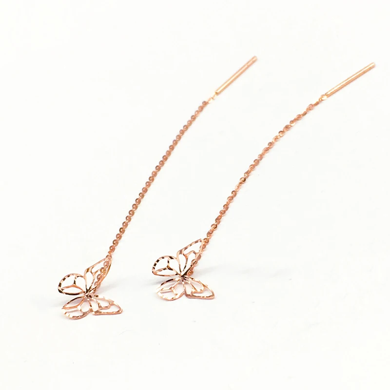

585 purple gold plated 14K rose gold long hollow butterfly earrings for women simple romantic exquisite engagement jewelry