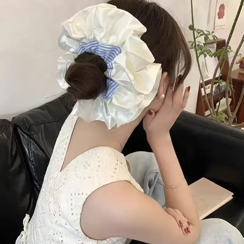 Französischer Ballett-Stil, blau gestreift, Haargummis, hochwertiges Damen-Dutt-Kopfseil, niedriger Pferdeschwanz, Haargummi, sanfter Haarschmuck für Mädchen