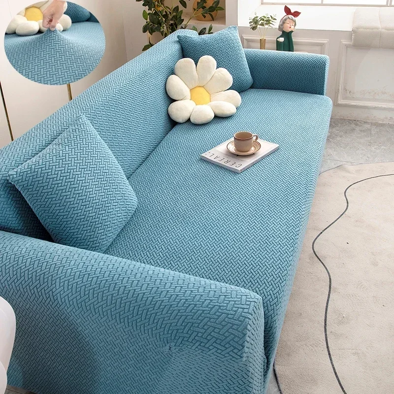 Jacquard Adjustable Elastic Sofa Cover Armchair Protector Corner L Shape Stretch Thick Slipcovers Couch Covers 1/2/3/4 Seater