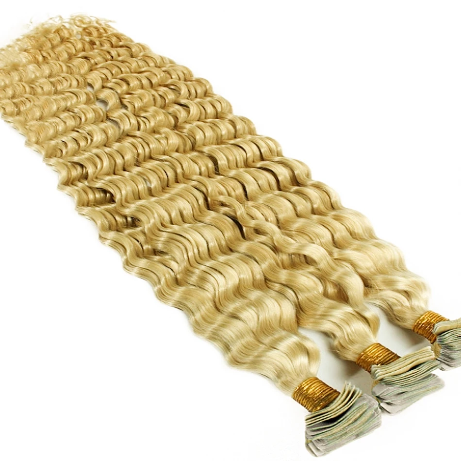 Ekstensi Rambut Manusia Deep Wave, Rambut Keriting Bergelombang Hitam Alami, Ekstensi Rambut Tempel Double Drawn, 100% Rambut Manusia Virgin