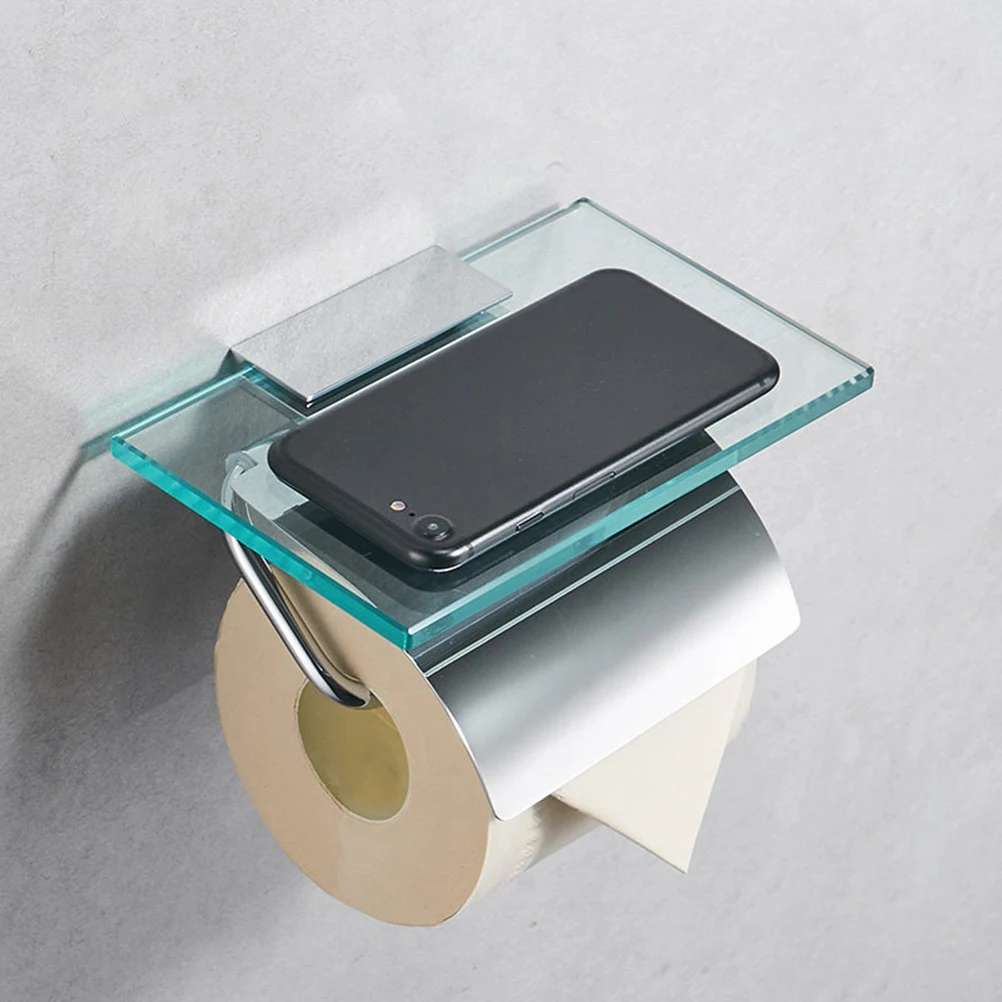 

Glass Copper Tissue Holder Toilet Paper Roll Storage Shelf Mobile Phone Rack Waterproof Lid Bathroom Accessories