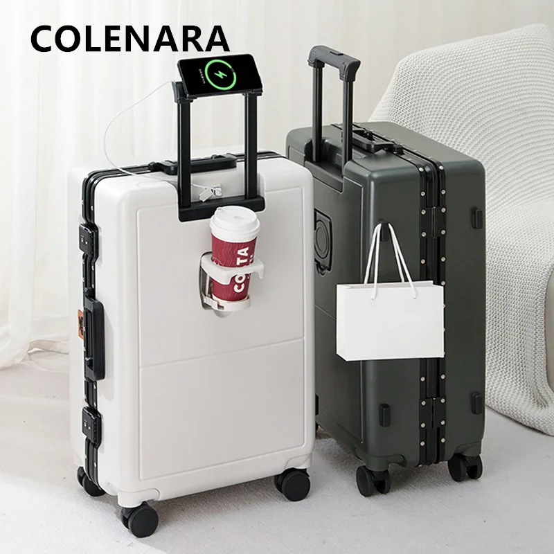 COLENARA Multifunctional Suitcase Aluminum Frame Trolley Case ABS+PC Boarding Box 20