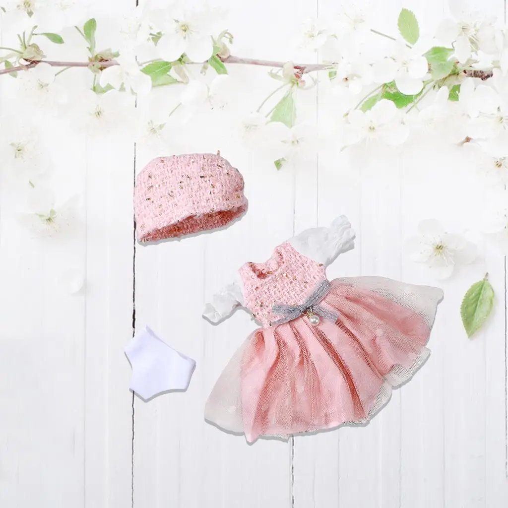 Handgemaakte 12 inch poppenkleertjes jurk set stoffen outfit met hoed en ondergoed voor BJD poppen 1/6 dagelijkse dressing