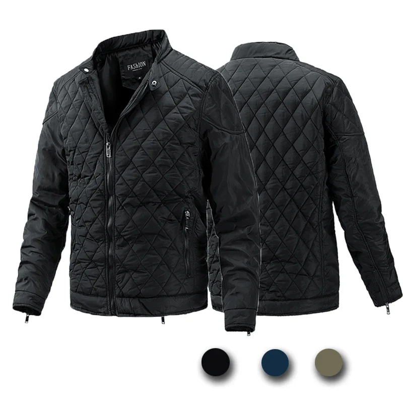 Men Solid Color Jacket Classic Stitched Thickened Autumn and Winter Warm High Quality Cotton-padded Casual Coat