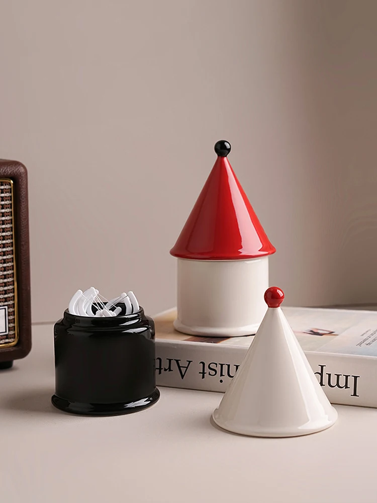 Creative Memphis Mid-Century Ceramic Cotton Swab Box Toothpick Holder Luxury Storage Box for Home Decor Dining Room Decor