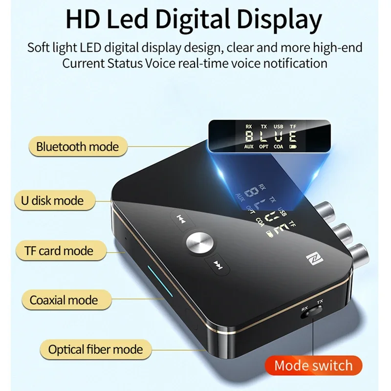 VIKEFON Bluetooth Ontvanger Zender 5.0 NFC Stereo 3.5mm AUX Jack RCA Draadloze Audio Adapter Mic IR Afstandsbediening Voor TV PC