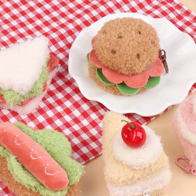 

Simulation Food Plush Keychain Creative Sandwich Hamburger Cake Keyring Bag Pendant Accessories Couple Gifts