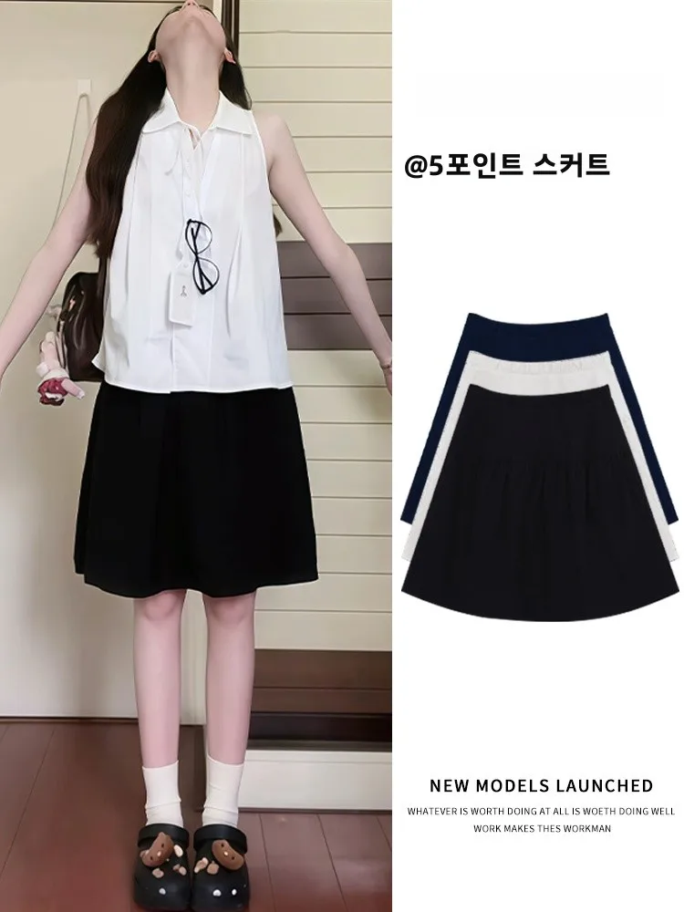 

Черная японская юбка трапециевидной формы, женская летняя новинка 202, студенческая юбка с мясным покрытием, утягивающий спортивный зонт небольшого размера...