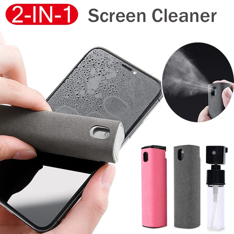Screen Cleaner Spray para Celular, PC, Tablet, iPad, Removedor de Pó, Pano de Microfibra, Polonês, Ferramentas de Limpeza, 2 em 1