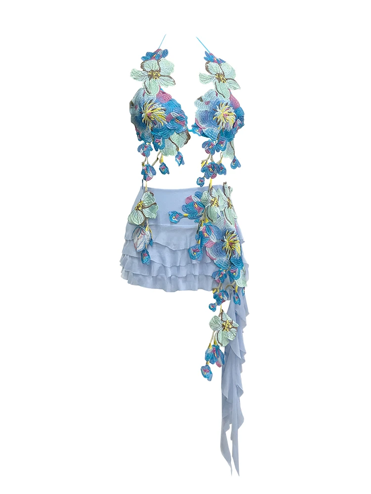 YOUR BUMP CURVE Embroidered 3D floral halter neck strap backless mini cake combination sexy girl music birthday party