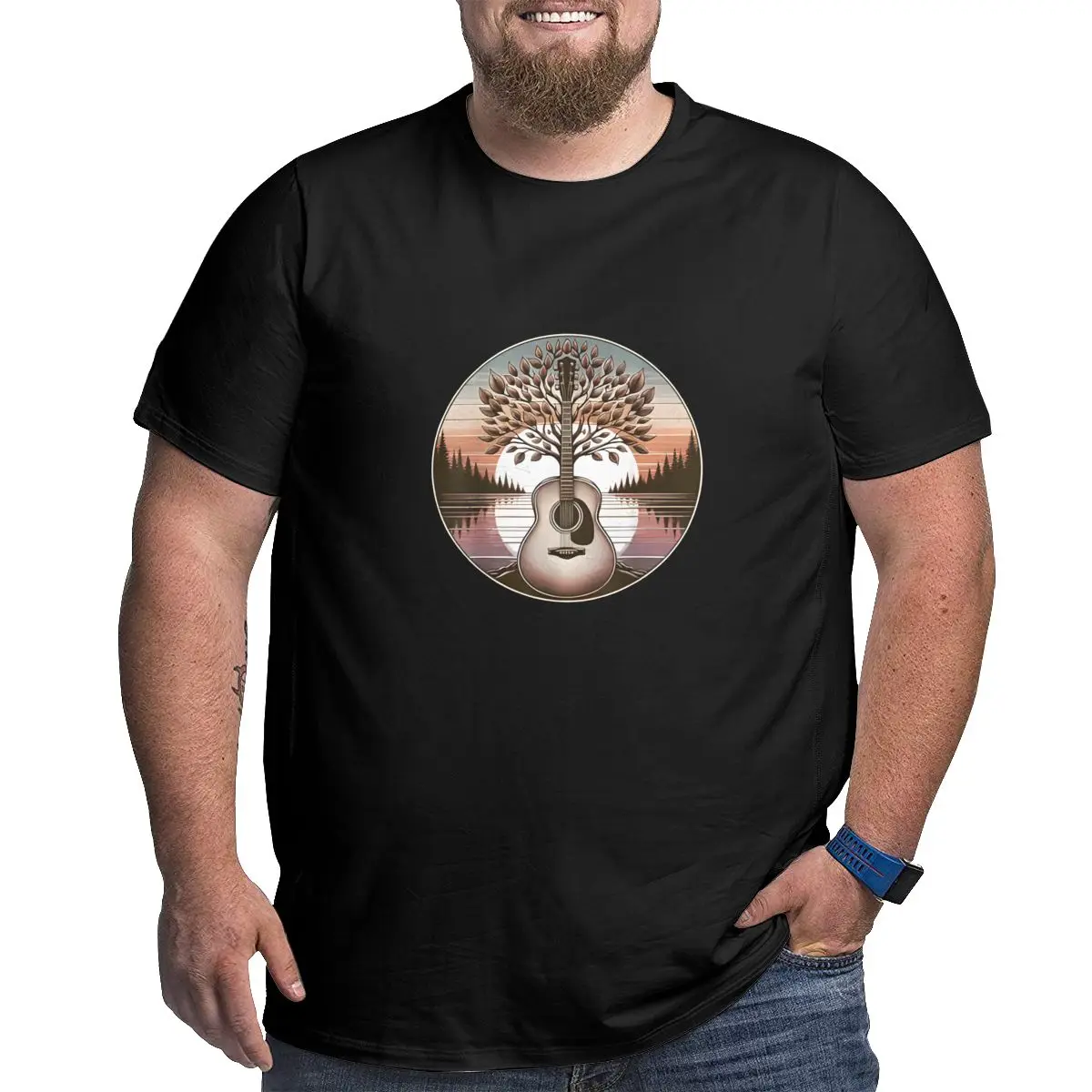 

Guitar Lake Graphic Cotton T-shirts for Big and Tall Man Plus Size T Shirts Short Sleeve Large Loose Top Tees Men Clothing