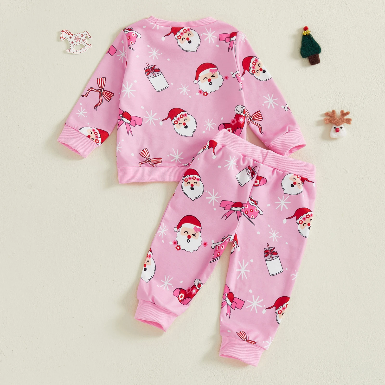 طفلة عيد الميلاد ملابس سانتا ندفة الثلج طباعة طويلة الأكمام جولة الرقبة البلوز + مرونة الخصر السراويل قطعتين مجموعة