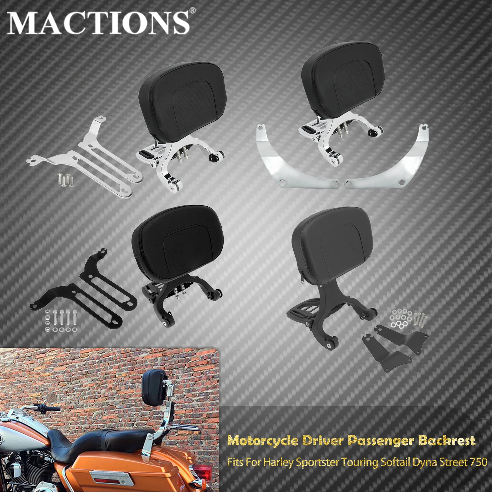 Motorcycle Adjustable Driver Passenger Sissy Bar Backrest For Harley Touring Softail Breakout Fat Boy Sportster Dyna Street 750