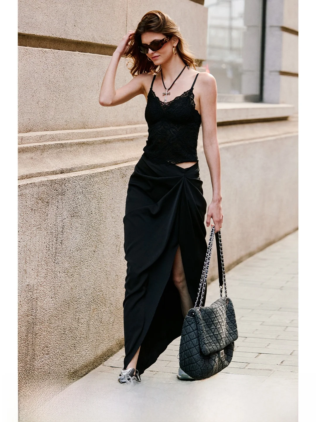 Luna7xi Women's Long Skirt High Waist A-Line Midi Skirt with Slit Soft Comfortable Polyester Fabric Commute Friendly