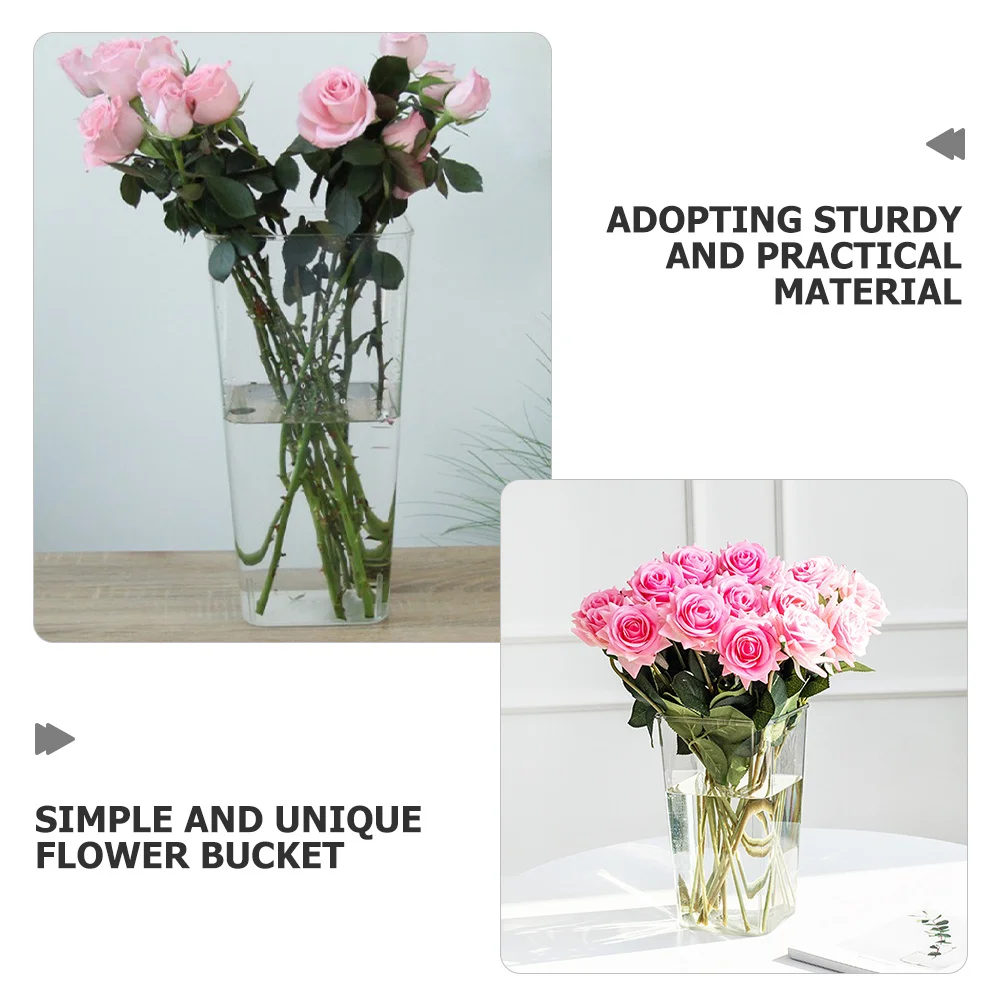 

Acrylic Flower Bucket M Size Sturdy Clear Floral Arrangement Vase for Home Office Decor Tall Flower Holder Pot