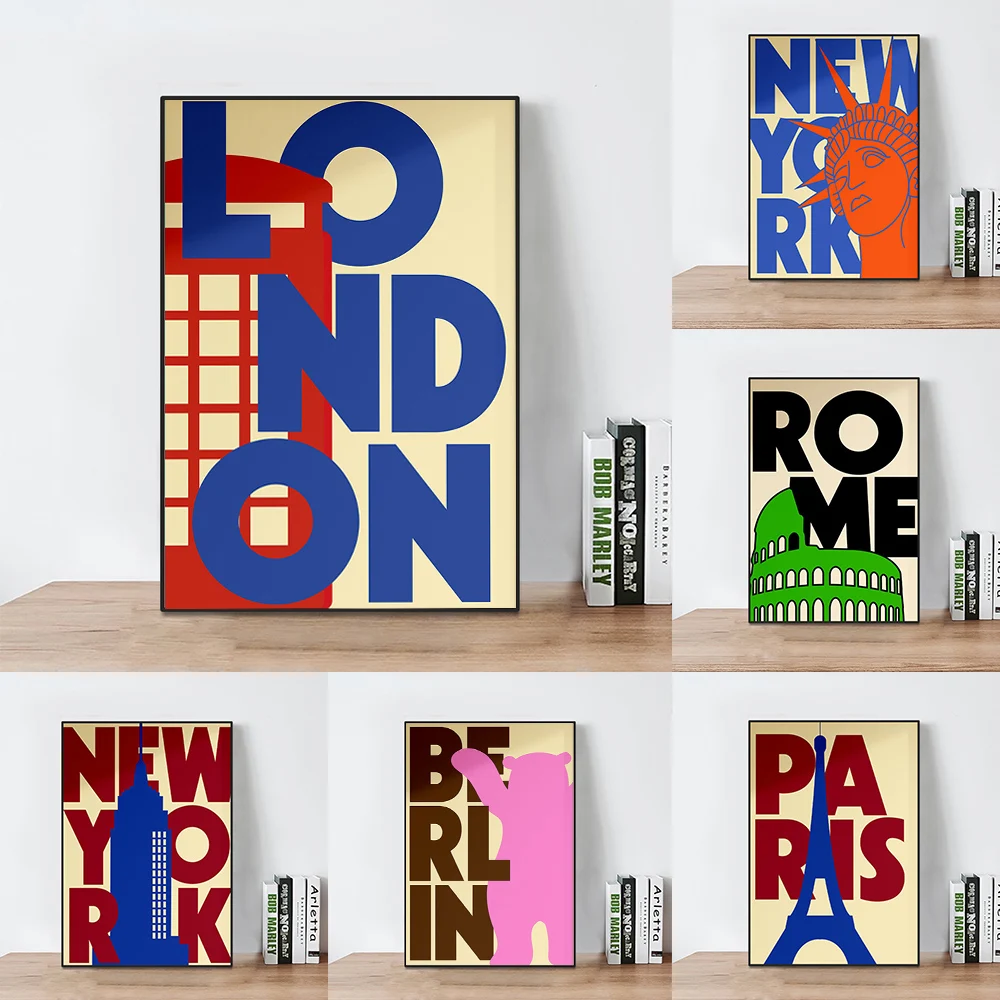 1pc Canvas Painting frameless Nordic Simple City Landscape Poster London New York Paris Rome Mid Century Wall Art Decor Canvas P