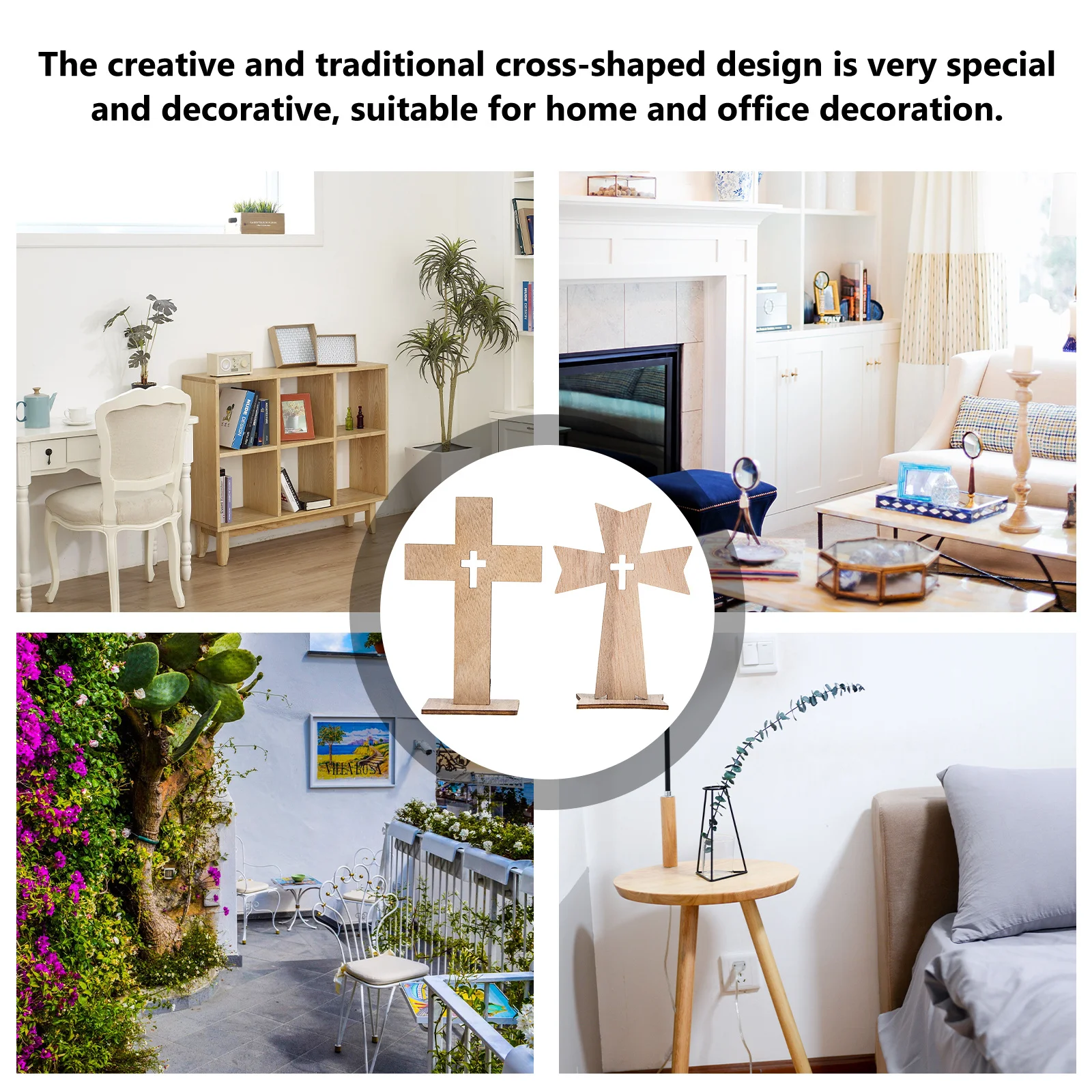 

20Sets Wooden Cross Shape Adorn Simple Wood Standing Cross Decoration for Home Office Desktop Small Size Practical