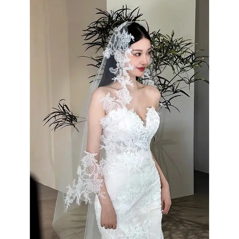 

Кружевная длинная вуаль со шлейфом, картина маслом, свадебные фотографии, фотография и макияж, укладка, высококачественные аксессуары для волос