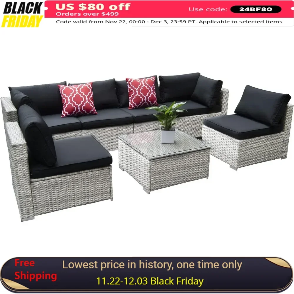 Outdoor Sofa Sets, All Weather Wicker Set,Washable Seat Cushions  Modern Glass Coffee Table, Outdoors Gardens Sofas Sets