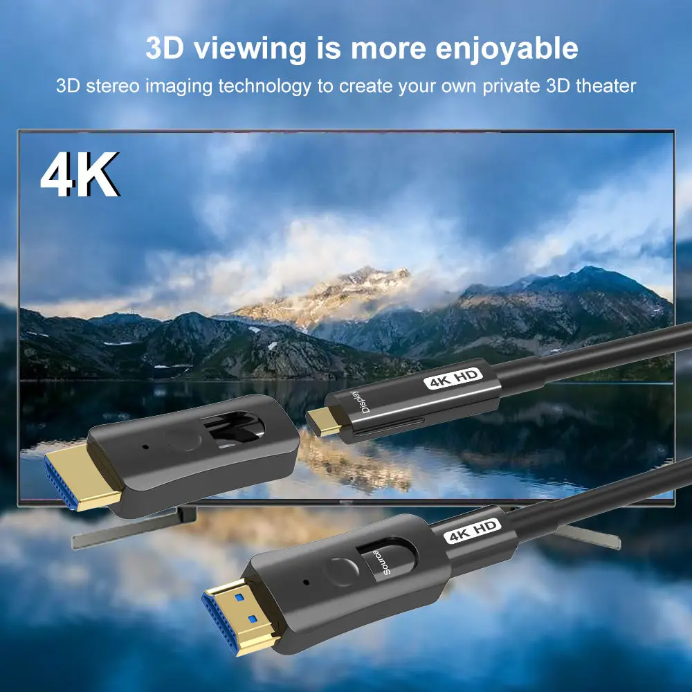 High speed hdmi+micro HDMI Fiber Optic Cable 4K@60Hz HDR 4:4:4 HDCP 2.2 18Gbps Dual A-D Slim Active One-Directions for TV Camera